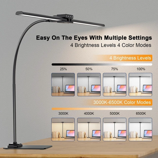 Alt view image 3 of 7 - 24W Led Desk Lamps with Base for Office Home, 31.5-in Double Head, Black