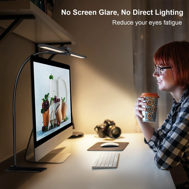Alt view image 6 of 7 - 24W Led Desk Lamps with Base for Office Home, 31.5-in Double Head, Black