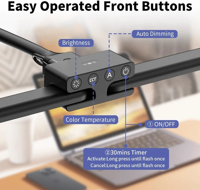 Alt view image 7 of 7 - 24W Led Desk Lamps with Base for Office Home, 31.5-in Double Head, Black