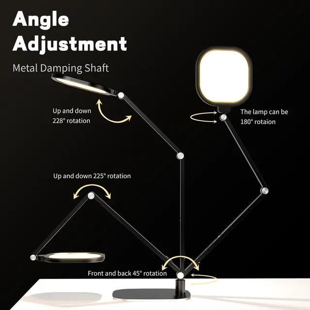 Alt view image 5 of 7 - LED Desk Lamp for Home Office, Light Video Call, 3 Color Temperature 10 Brightness Computer Light, Dimmable Led with Memory & Timer Func, Metal Swing Arm Table by DT