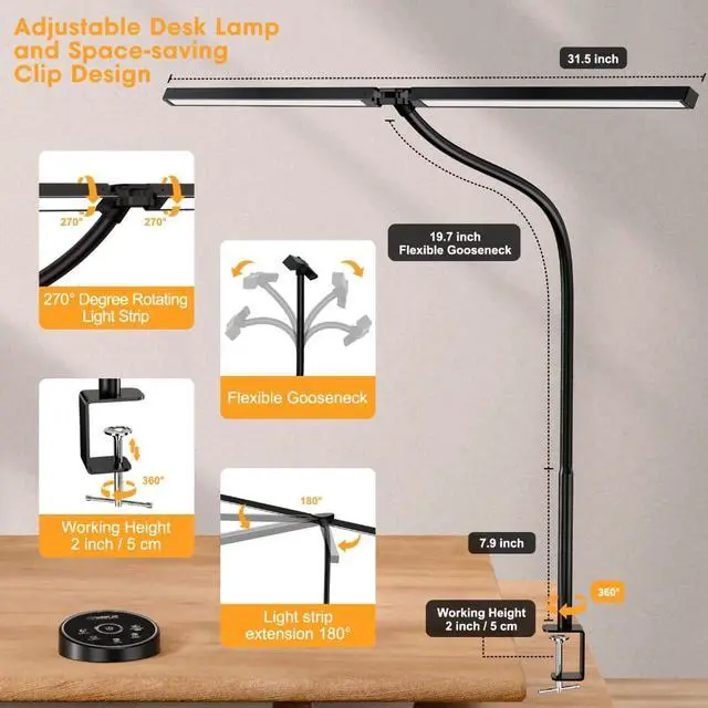 Alt view image 5 of 7 - Led Desk Lamp for Office Home - Eye Caring Architect lamp with Clamp,Dual Screen Computer Monitor Gooseneck Smart Light: 24W 5 Color Flexible Adjustable Lighting Table Lamp for Study Drafting