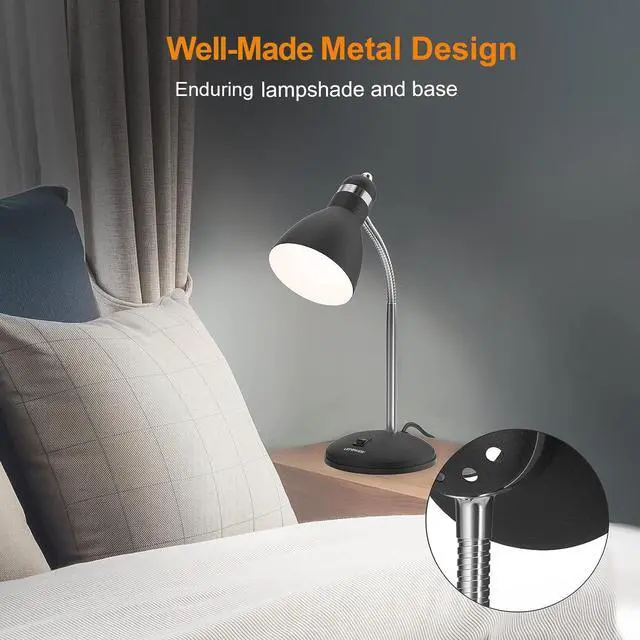 Alt view image 3 of 7 - LEPOWER Metal Desk Lamp, Eye-Caring Table Lamp, Study Lamps with Flexible Goose Neck for Bedroom, Home Office (Matte Black)