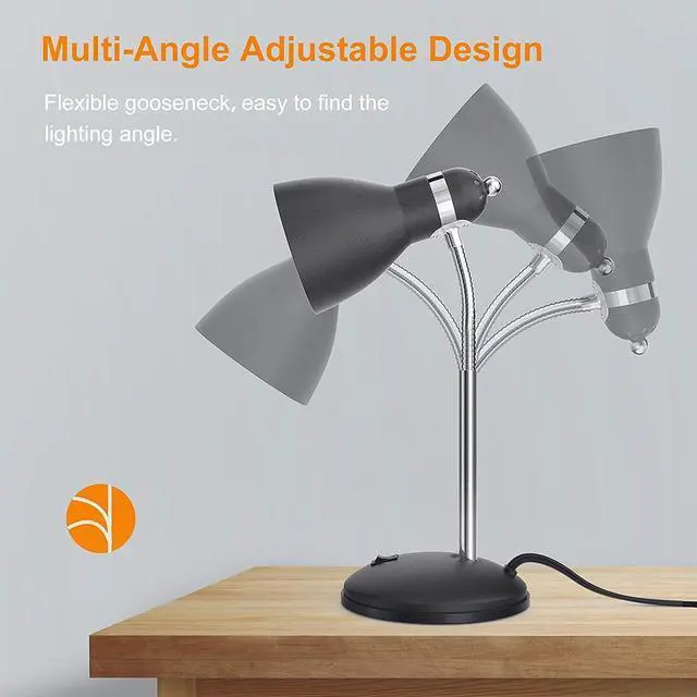 Alt view image 6 of 7 - LEPOWER Metal Desk Lamp, Eye-Caring Table Lamp, Study Lamps with Flexible Goose Neck for Bedroom, Home Office (Matte Black)