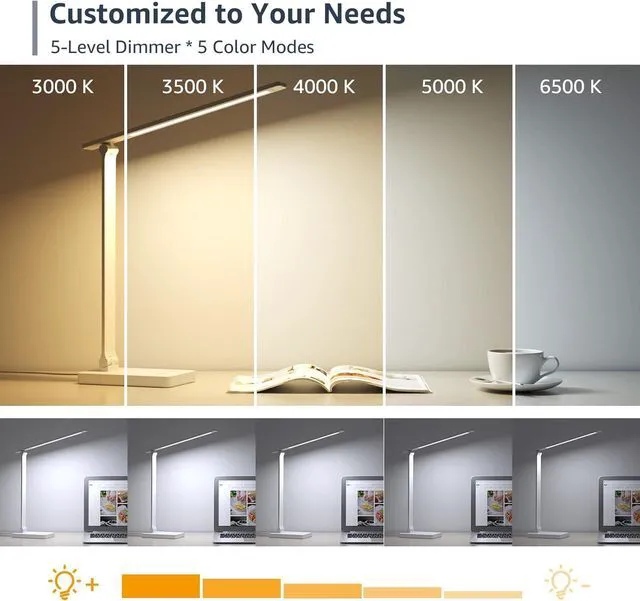 Alt view image 3 of 7 - Lepro LED Desk Lamp 9.5W 800lm, Metal Desk Light for Home Office, White