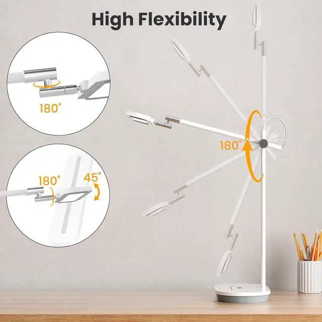 Alt view image 5 of 7 - LED Desk La with CRI 98, Advanced Eye-Caring Bright Desk Light for Crafting, Home Office & Kids Studying, Multi-Angle Adjustae, Dimmae Full Spectrum with Touch & Gesture Control