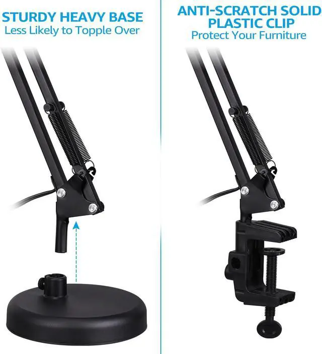 Alt view image 2 of 7 - TORCHSTAR Metal Desk Lamp, Adjustable Swing Arm, E26, Black | Architect Gooseneck Multi-Joint Clip Table Lamp with Plastic Clamp, for Home Office, Work, Study, Reading, Bulbs not Included