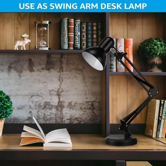 Alt view image 3 of 7 - TORCHSTAR Metal Desk Lamp, Adjustable Swing Arm, E26, Black | Architect Gooseneck Multi-Joint Clip Table Lamp with Plastic Clamp, for Home Office, Work, Study, Reading, Bulbs not Included