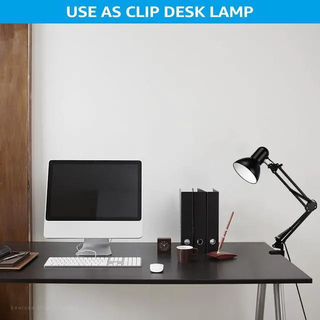 Alt view image 4 of 7 - TORCHSTAR Metal Desk Lamp, Adjustable Swing Arm, E26, Black | Architect Gooseneck Multi-Joint Clip Table Lamp with Plastic Clamp, for Home Office, Work, Study, Reading, Bulbs not Included