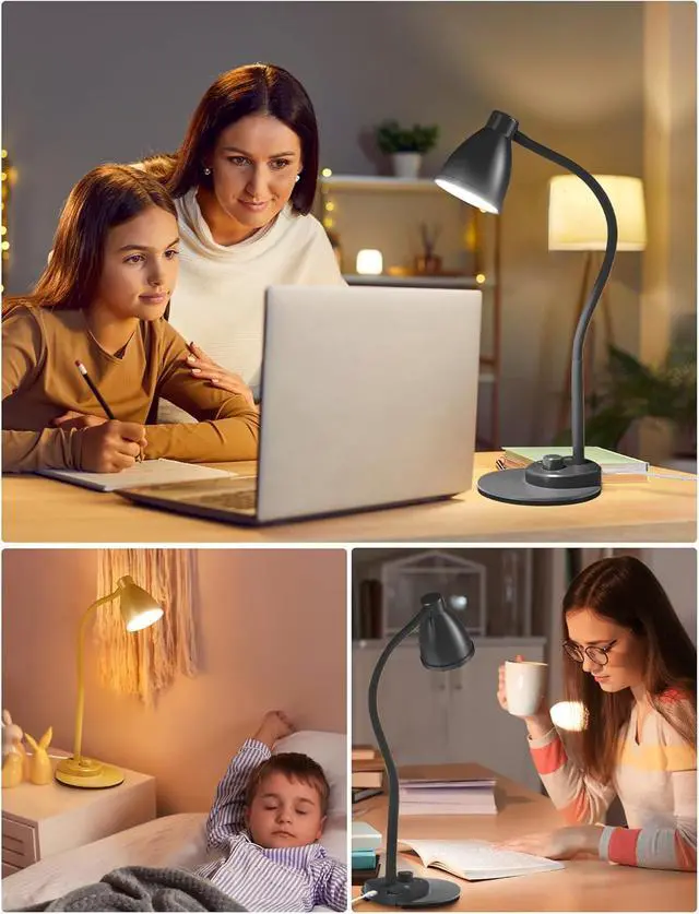Alt view image 6 of 7 - BOHON LED Desk Lamp with USB Charging Port 3 Color Modes Dimmable, Black | Reading Light Intelligent Induction Auto Dimming Task Lamp Neck Flexible Table Lamp for Bedside Office, AC Adapter Include