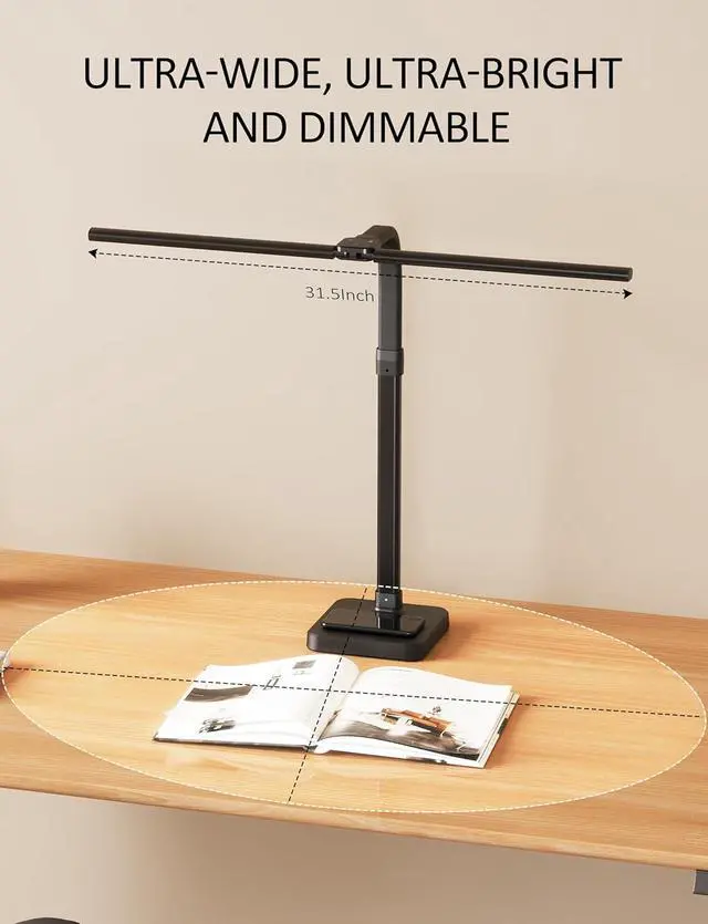 Alt view image 4 of 7 - AKRRYR LED Desk Lamp for Home Office, Double Head 24W with Base, Architect Light 5 Lighting Brightness Flexible Gooseneck Table Reading Study, Black