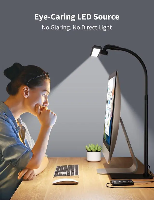 Alt view image 3 of 7 - Kary LED Desk Lamps for Home Office, Tall Desk Light with Base, Flexible Gooseneck Adjustable 5-Level Dimmable Brightness & Color, Height Architect Lamp for Working, Reading, Crafting, Study