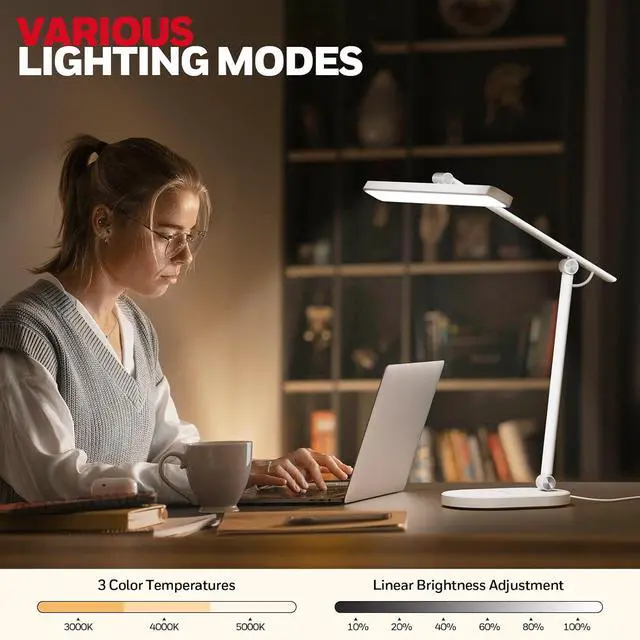 Alt view image 2 of 7 - Honeywell Desk Lamp for Home Office, H4 Sunturalux Eye-Caring LED Desk Light, 700LM Dimmable Desk Lamp with Timer, Adjustable Desk Reading Light, Touch Auto Dimming Table Lamp for Study, Bedroom