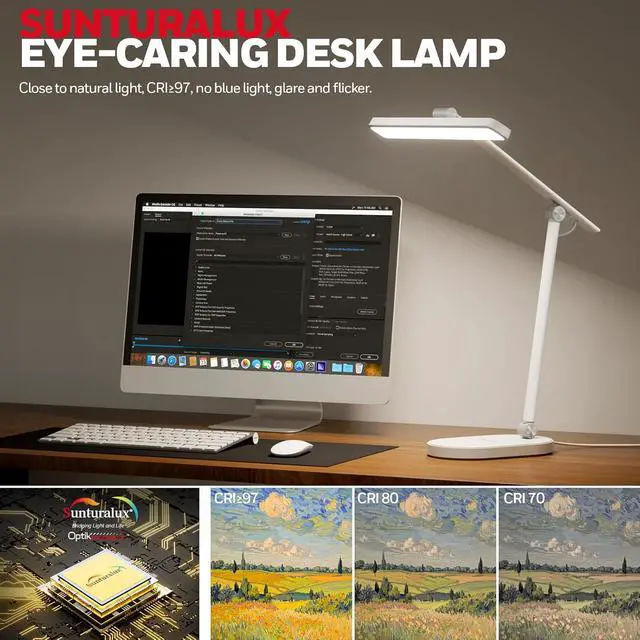 Alt view image 3 of 7 - Honeywell Desk Lamp for Home Office, H4 Sunturalux Eye-Caring LED Desk Light, 700LM Dimmable Desk Lamp with Timer, Adjustable Desk Reading Light, Touch Auto Dimming Table Lamp for Study, Bedroom