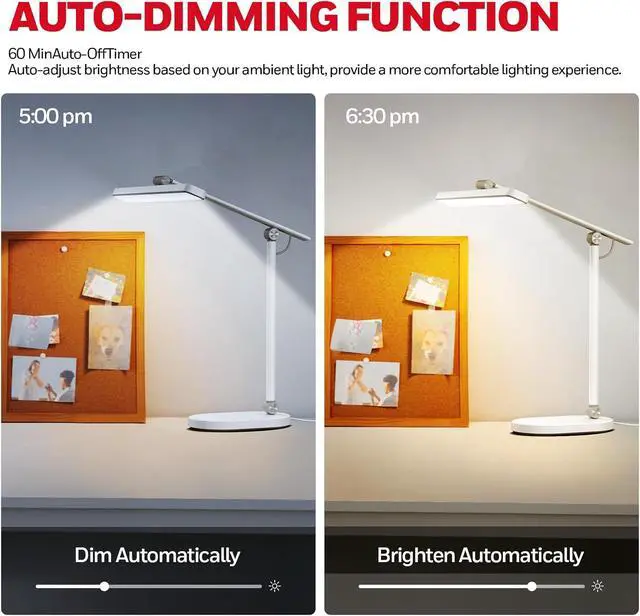 Alt view image 5 of 7 - Honeywell Desk Lamp for Home Office, H4 Sunturalux Eye-Caring LED Desk Light, 700LM Dimmable Desk Lamp with Timer, Adjustable Desk Reading Light, Touch Auto Dimming Table Lamp for Study, Bedroom