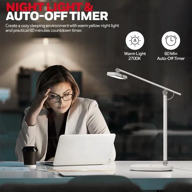 Alt view image 6 of 7 - Honeywell Desk Lamp for Home Office, H4 Sunturalux Eye-Caring LED Desk Light, 700LM Dimmable Desk Lamp with Timer, Adjustable Desk Reading Light, Touch Auto Dimming Table Lamp for Study, Bedroom