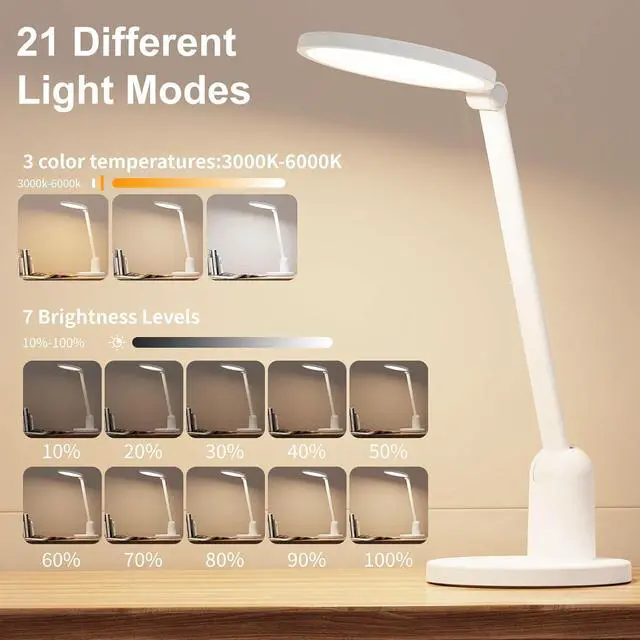 Alt view image 4 of 7 - Kitloo Desk Lamps for Home Office with Stable Base, 1000LM Ultra Bright Eye-Caring Desk Light, 3000K-6000K Dimmable Table Lamp with Stepless Dimming & Timing Function for Work, Reading, Bedroom