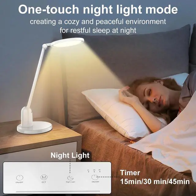 Alt view image 5 of 7 - Kitloo Desk Lamps for Home Office with Stable Base, 1000LM Ultra Bright Eye-Caring Desk Light, 3000K-6000K Dimmable Table Lamp with Stepless Dimming & Timing Function for Work, Reading, Bedroom