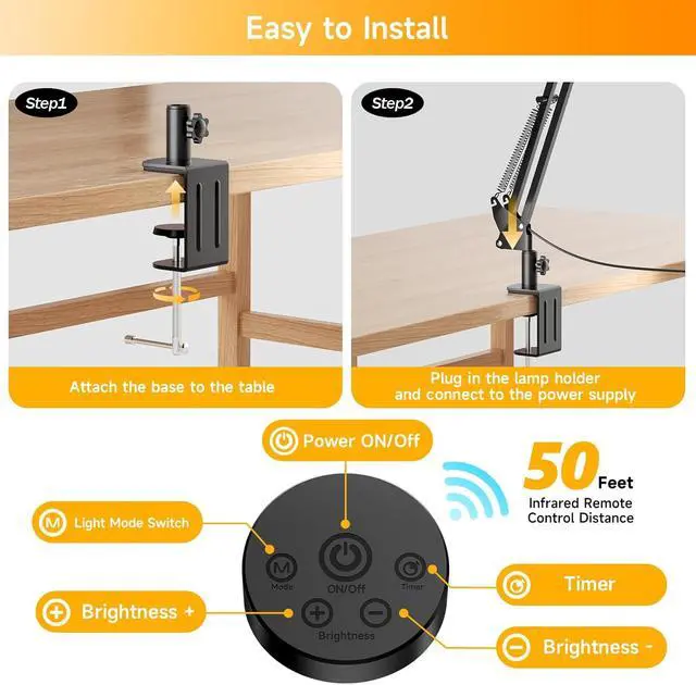 Alt view image 3 of 7 - SKYLEO Led Desk Lamp for Home Office - 2400LM Ultra Bright Desk Light -Eye Caring Desk Lamp with Clamp - Adjustable Office Lamp with Remote Control- Easy Installation - 24W Black