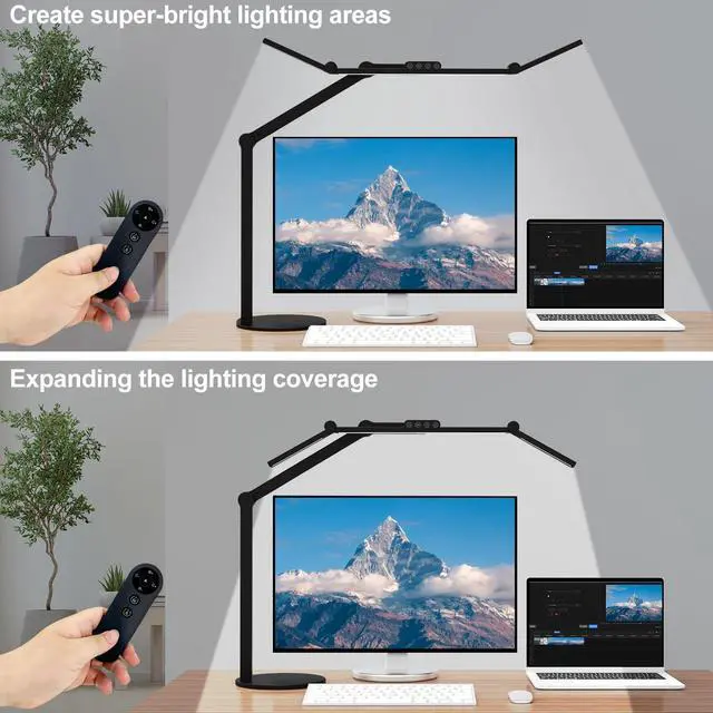 Alt view image 2 of 6 - Micomlan Architect Desk Lamp with Remote Control, Adjustable Led Desk Light for Home Office with Base, 24W Bright Auto Dimming Table Light Rotatable Office Lamp with Swing Arm for Computer Cafting