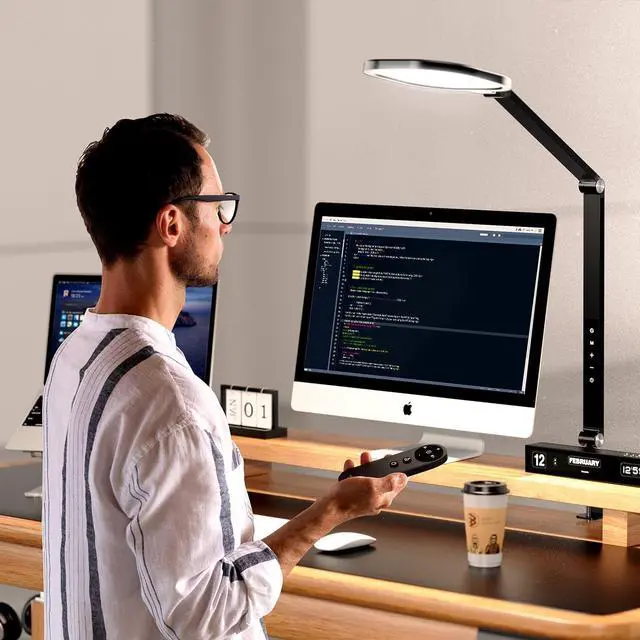 Alt view image 4 of 7 - Led Desk Lamps for Home Office, Eye-Care Architect Light with Clamp, Dimmable Zoom Lighting 3 Color Modes & 10 Brightness, Smart Computer  Video Calls, Conference, Reading by DT