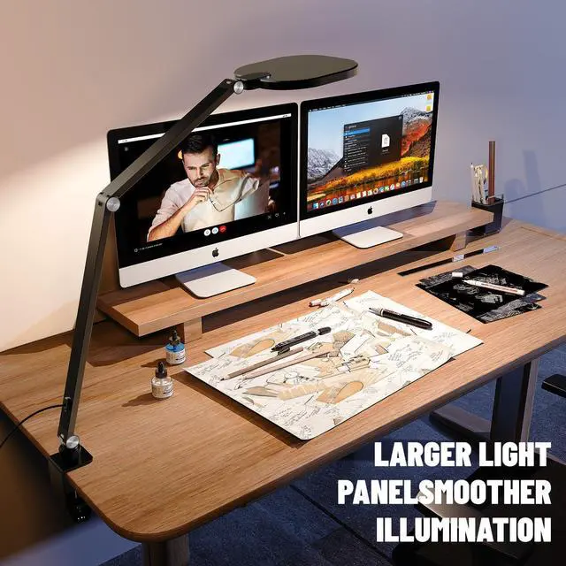 Alt view image 7 of 7 - Led Desk Lamps for Home Office, Eye-Care Architect Light with Clamp, Dimmable Zoom Lighting 3 Color Modes & 10 Brightness, Smart Computer  Video Calls, Conference, Reading by DT