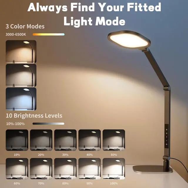 Alt view image 3 of 7 - LED Desk Lamp for Home Office, 15W Computer Zoom Lighting with Swing Arm, Memory & Timer Function, Dimmable Desktop Ring Light for Video Calls, Conference, Reading, Streaming, Podcasting