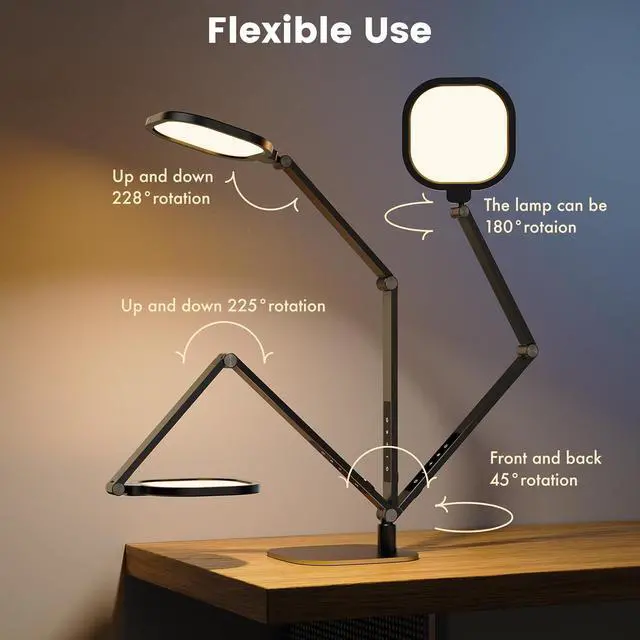 Alt view image 4 of 7 - LED Desk Lamp for Home Office, 15W Computer Zoom Lighting with Swing Arm, Memory & Timer Function, Dimmable Desktop Ring Light for Video Calls, Conference, Reading, Streaming, Podcasting
