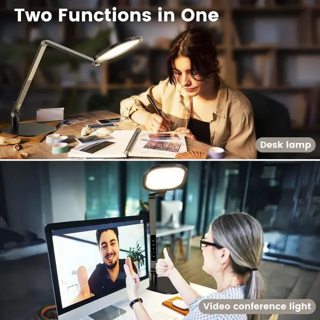 Alt view image 2 of 7 - LED Desk Lamp for Home Office, 15W Computer Zoom Lighting with Swing Arm, Memory & Timer Function, Dimmable Desktop Ring Light for Video Calls, Conference, Reading, Streaming, Podcasting