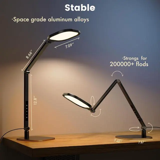Alt view image 5 of 7 - LED Desk Lamp for Home Office, 15W Computer Zoom Lighting with Swing Arm, Memory & Timer Function, Dimmable Desktop Ring Light for Video Calls, Conference, Reading, Streaming, Podcasting