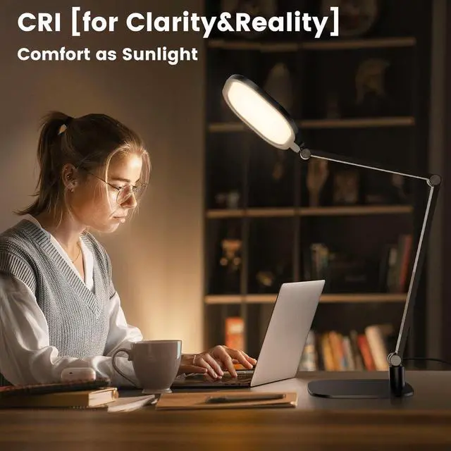 Alt view image 6 of 7 - LED Desk Lamp for Home Office, 15W Computer Zoom Lighting with Swing Arm, Memory & Timer Function, Dimmable Desktop Ring Light for Video Calls, Conference, Reading, Streaming, Podcasting