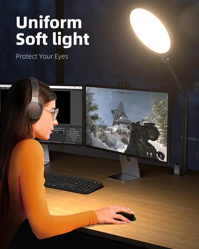 Alt view image 4 of 7 - Weilisi 10.2" Desk Ring Light with Stand, 360° Rotate Desk Lamps for Home Office with C-Clamp, Flexible Height Desk Light, Adjust Arm Ring Light for Desk, Podcast, Gaming, Recording, Zoom Lighting