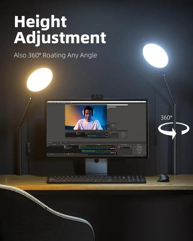 Alt view image 2 of 7 - Weilisi 10.2" Desk Ring Light with Stand, 360° Rotate Desk Lamps for Home Office with C-Clamp, Flexible Height Desk Light, Adjust Arm Ring Light for Desk, Podcast, Gaming, Recording, Zoom Lighting