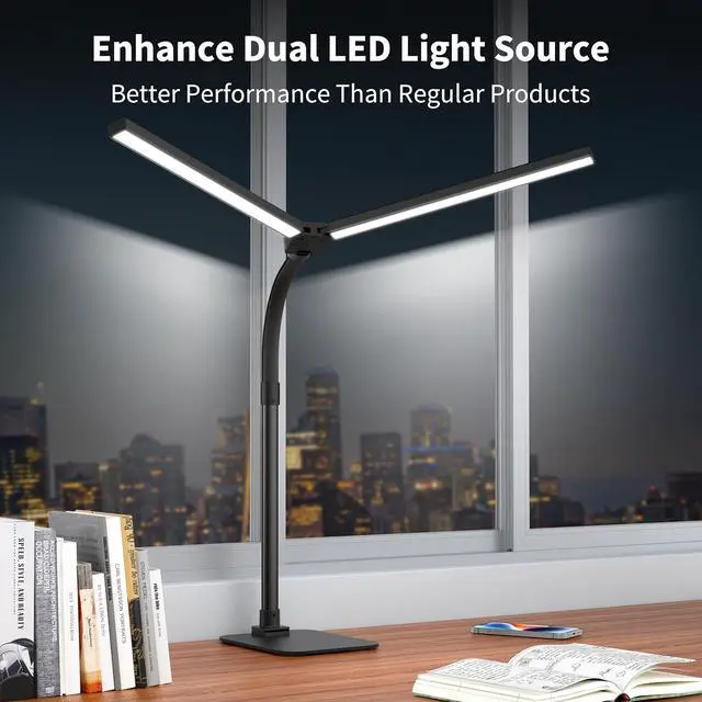 Alt view image 3 of 7 - Desk Lamp Architect Task Dual Head Modern Flexible Gooseneck Tall Dimmable Light for Home Office, 5 Color Modes,Remote Control, 1500lm 24W Extra Bright Lighting by DT