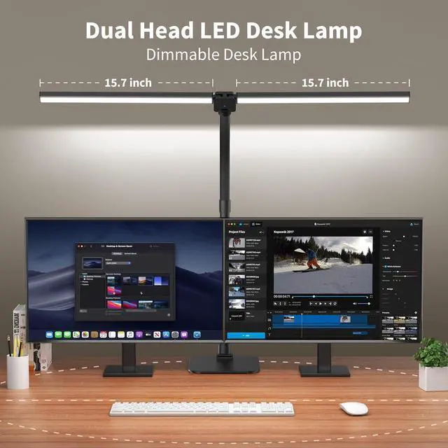 Alt view image 5 of 7 - Desk Lamp Architect Task Dual Head Modern Flexible Gooseneck Tall Dimmable Light for Home Office, 5 Color Modes,Remote Control, 1500lm 24W Extra Bright Lighting by DT