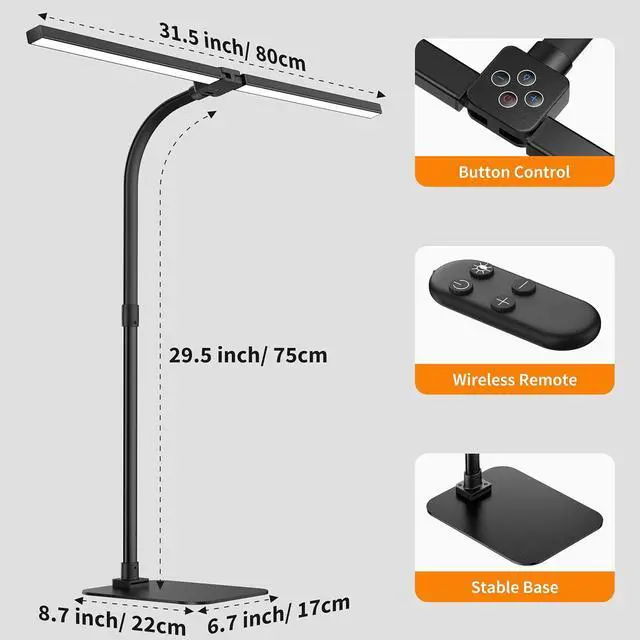 Alt view image 6 of 7 - Desk Lamp Architect Task Dual Head Modern Flexible Gooseneck Tall Dimmable Light for Home Office, 5 Color Modes,Remote Control, 1500lm 24W Extra Bright Lighting by DT