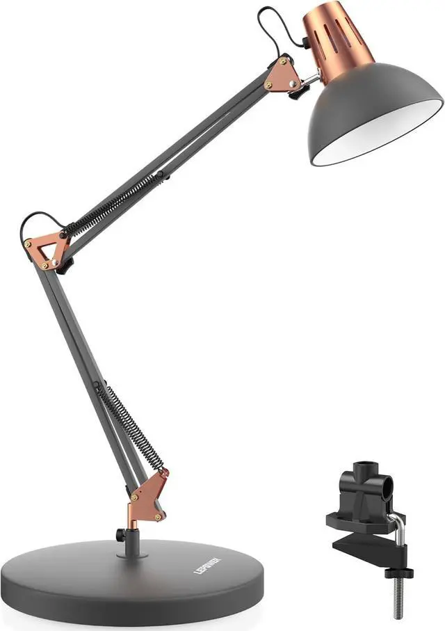 Main image of LEPOWER Metal Desk Lamp, Adjustable Goose Neck Architect Table Lamp with On/Off Switch, Swing Arm Desk Lamp with Clamp, Eye-Caring Reading Lamp for Bedroom, Study Room &Office (Sandy Black)