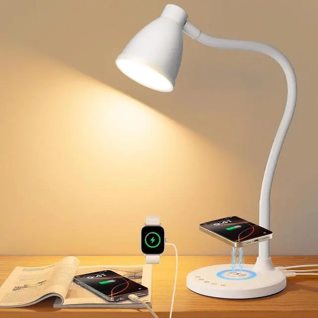 Main image of BOHON LED Desk Lamp for Home Office with USB C Charging Wireless Charger | 5 Colors, Stepless Dimming Desk Light Timer Reading Light Touch Bedside Table Lamp for College Dorm Room