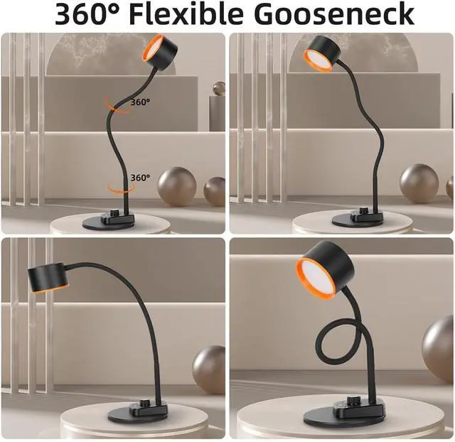 Alt view image 7 of 7 - LiFMIRA Desk Lamp, LED Desk Lamp with USB C + A Charging Ports, 5 Colors Fully Dimmable Eye Care Reading Lamp for Bedside Table Full Metal Efficient Gooseneck Table Lamp for Home Office Black
