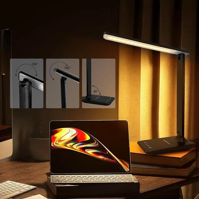 Alt view image 7 of 7 - White crown LED Desk Lamp with 15W Wireless Charger & USB Port, Dimmable Table Lamp with 5 Lighting Modes, Sensitive Touch Control, Foldable & Portable Desk Light for Home, Office, Bedroom, Reading
