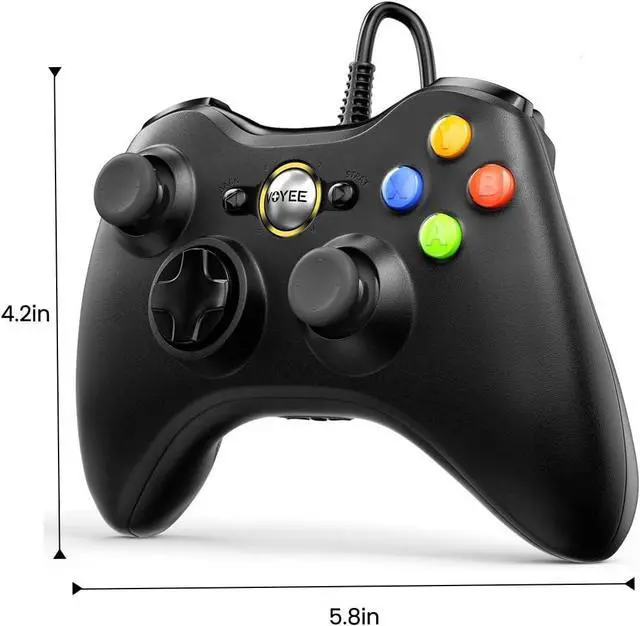 Alt view image 2 of 7 - VOYEE PC Controller, Wired Controller Compatible with Microsoft Xbox 360 & Slim/PC Windows 10/8/7, with Upgraded Joystick, Double Shock | Enhanced (Black)