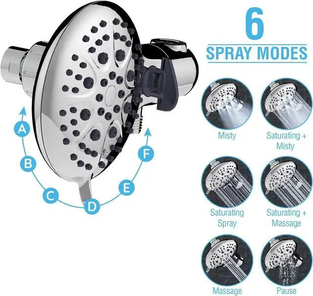 Alt view image 2 of 7 - High Pressure 3-Way Shower Head Combo Dual Shower Head with Stainless Steel Hose Enjoy Luxurious 6-setting Rain Shower Head & 9-Setting Hand Held Shower Separately or Together