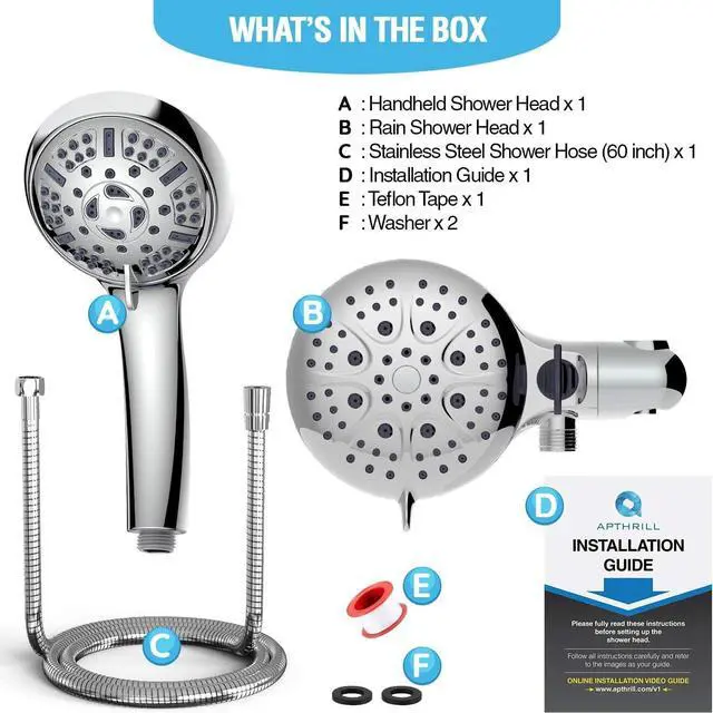 Alt view image 6 of 7 - High Pressure 3-Way Shower Head Combo Dual Shower Head with Stainless Steel Hose Enjoy Luxurious 6-setting Rain Shower Head & 9-Setting Hand Held Shower Separately or Together