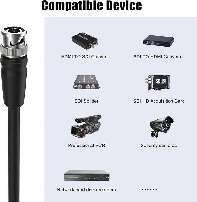 Alt view image 7 of 7 - 4K SDI Cable - 3 ft, 12G/3G/6G SDI Video Cable, 75ohm RG11 Coax BNC Blackmagic Converter, Supports 4K@60Hz for Video Security