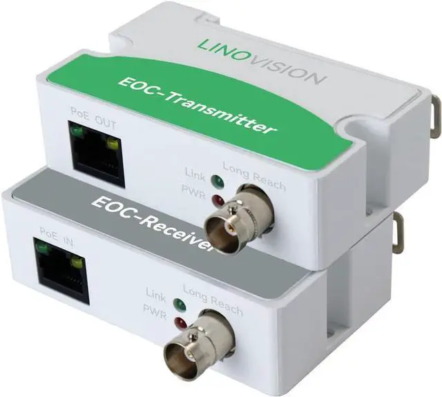 Main image of UpgradedLINOVISION POE Over Coax EOC Converter IP Over Coax Max 3000ft Power and Data Transmission Over Regular RG59 Coaxial Cable for Upgrading Analog Surveillance System to IP Surveillance System