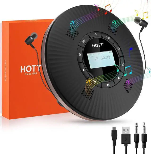 Main image of HOTT CD Player Portable with 4 Speakers Anti Skip Portable CD Player with 5.3 Bluetooth and FM Transmitter with Big LCD Screen Rechargeable 1800mAh Small CD Players with Headphones for Car Home Travel