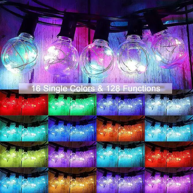 Alt view image 2 of 7 - 30FT LED Outdoor String Lights, G40 Globe Patio Lights with 24 Colors Color Changing and 128 Modes, Dimmable Waterproof Connectable Outdoor Light for Outside Backyard Porch Balcony Party Decoration