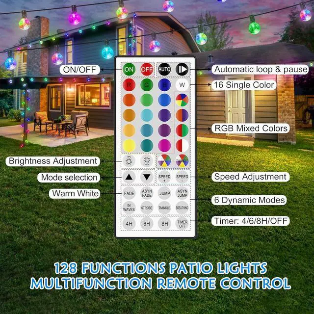 Alt view image 3 of 7 - 30FT LED Outdoor String Lights, G40 Globe Patio Lights with 24 Colors Color Changing and 128 Modes, Dimmable Waterproof Connectable Outdoor Light for Outside Backyard Porch Balcony Party Decoration
