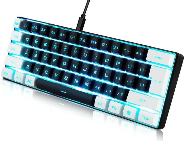 Main image of abucow Gaming Keyboard Minimalist Portable Wired Ultra-Compact Mini Imitation 61 Keys RGB Backlit Keyboard (Black-White)