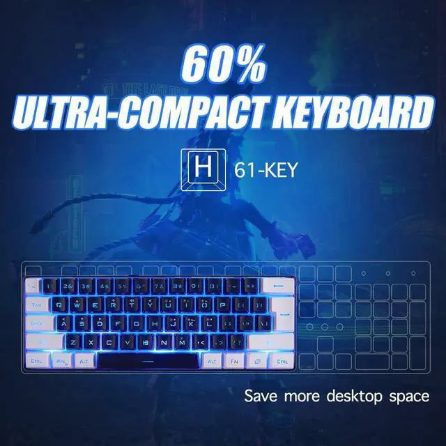 Alt view image 3 of 6 - abucow Gaming Keyboard Minimalist Portable Wired Ultra-Compact Mini Imitation 61 Keys RGB Backlit Keyboard (Black-White)