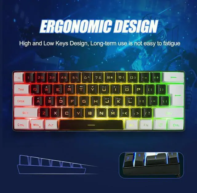 Alt view image 5 of 6 - abucow Gaming Keyboard Minimalist Portable Wired Ultra-Compact Mini Imitation 61 Keys RGB Backlit Keyboard (Black-White)